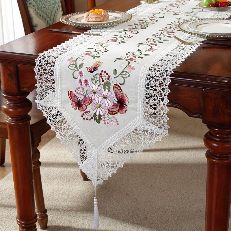 Butterfly Embroidery Tablecloth and Runner Set for Home Decoration