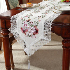 Butterfly Embroidery Tablecloth and Runner Set for Home Decoration