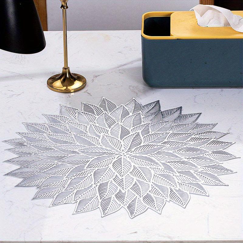 6pcs Round PVC Mats Leaf Pattern Dining Table Mat Washable Non-slip Heat Resista