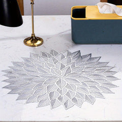 6pcs Round PVC Mats Leaf Pattern Dining Table Mat Washable Non-slip Heat Resista
