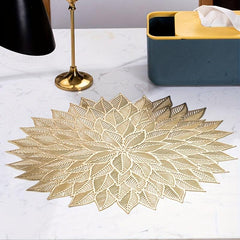 6pcs Round PVC Mats Leaf Pattern Dining Table Mat Washable Non-slip Heat Resista