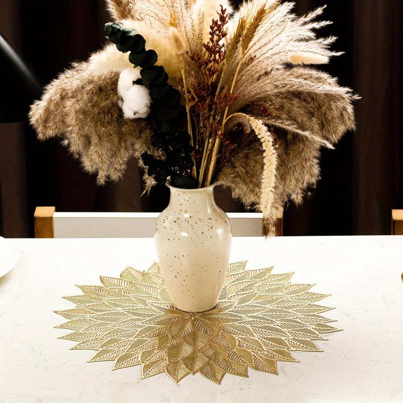 6pcs Round PVC Mats Leaf Pattern Dining Table Mat Washable Non-slip Heat Resista