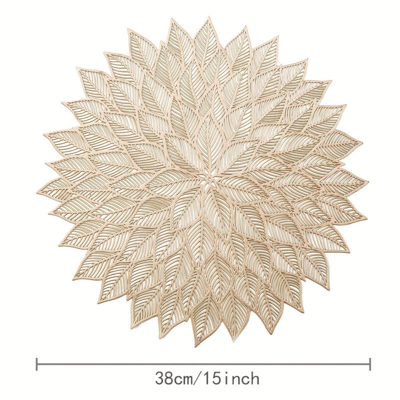 6pcs Round PVC Mats Leaf Pattern Dining Table Mat Washable Non-slip Heat Resista