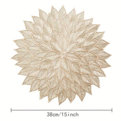 6pcs Round PVC Mats Leaf Pattern Dining Table Mat Washable Non-slip Heat Resista