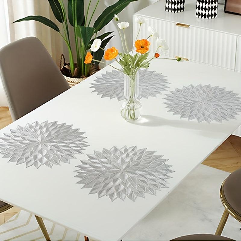 6pcs Round PVC Mats Leaf Pattern Dining Table Mat Washable Non-slip Heat Resista