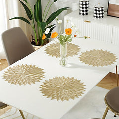 6pcs Round PVC Mats Leaf Pattern Dining Table Mat Washable Non-slip Heat Resista