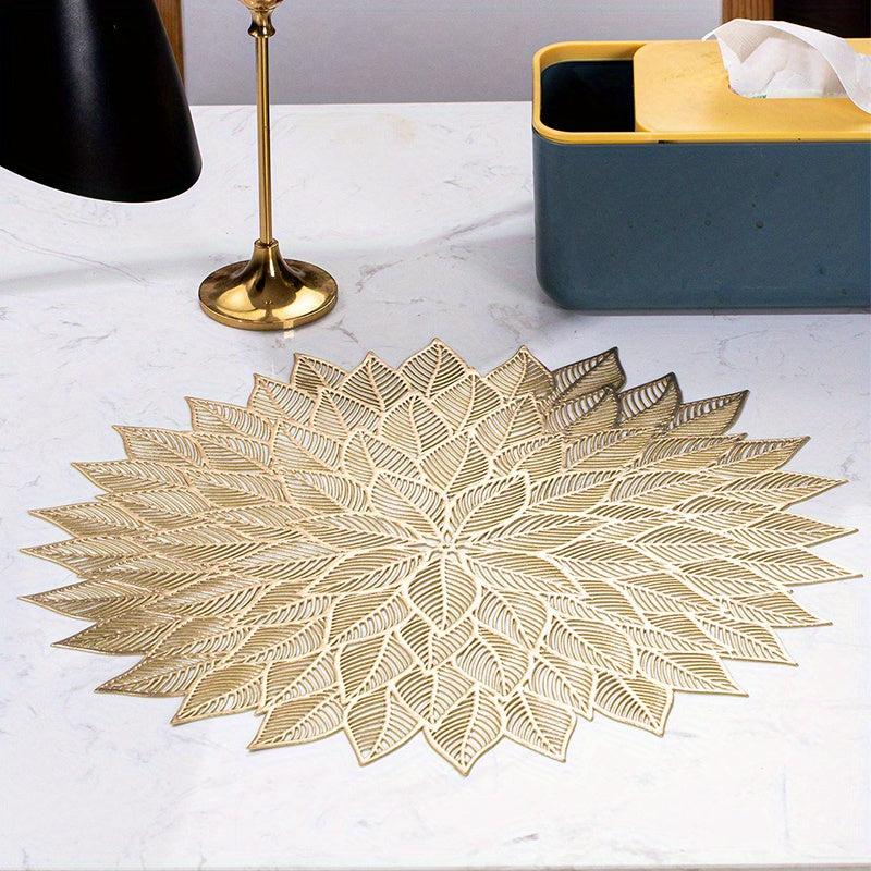 6pcs Round PVC Mats Leaf Pattern Dining Table Mat Washable Non-slip Heat Resista