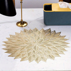 6pcs Round PVC Mats Leaf Pattern Dining Table Mat Washable Non-slip Heat Resista