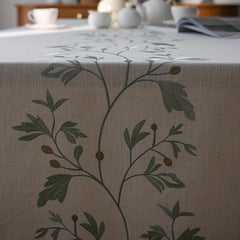 Green Flower Embroidered Polyester Tablecloth