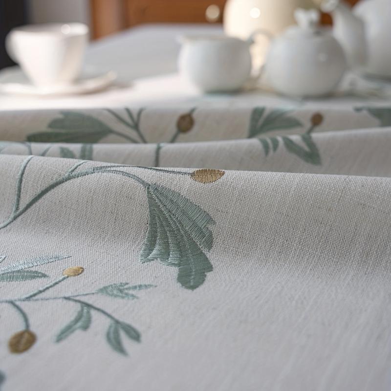 Green Flower Embroidered Polyester Tablecloth