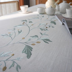 Green Flower Embroidered Polyester Tablecloth