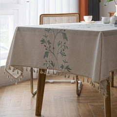 Green Flower Embroidered Polyester Tablecloth