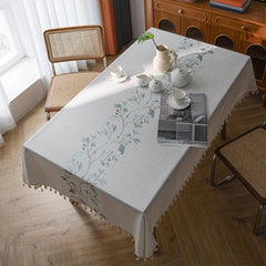 Green Flower Embroidered Polyester Tablecloth