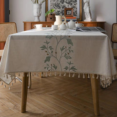 Green Flower Embroidered Polyester Tablecloth