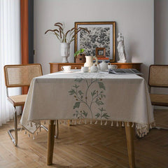 Green Flower Embroidered Polyester Tablecloth