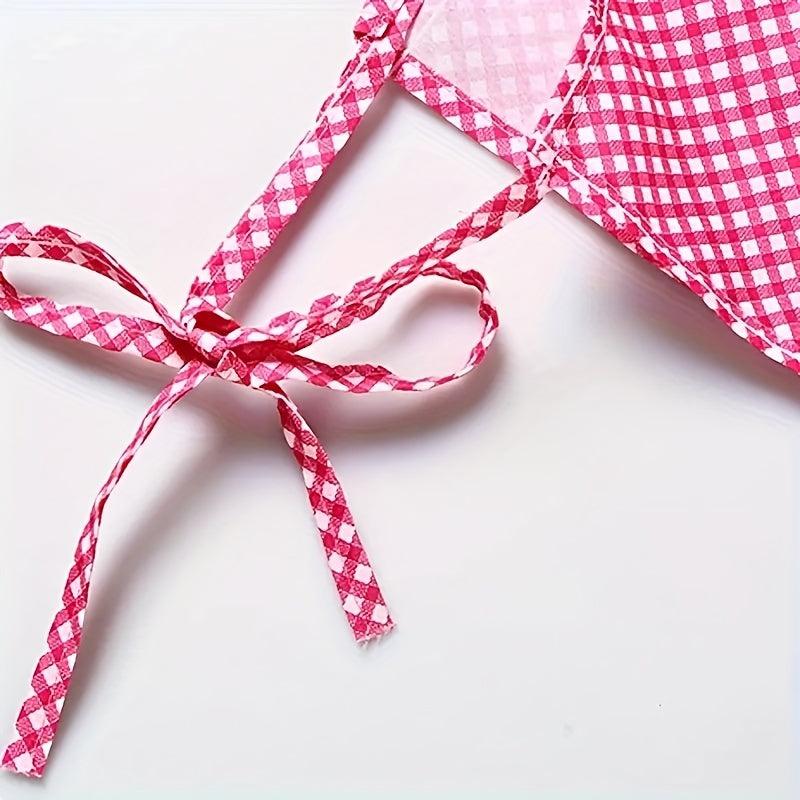 Plaid Rabbit Pattern Polyester Apron with Pocket
