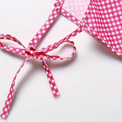 Plaid Rabbit Pattern Polyester Apron with Pocket
