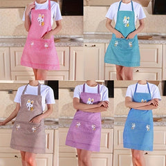 Plaid Rabbit Pattern Polyester Apron with Pocket
