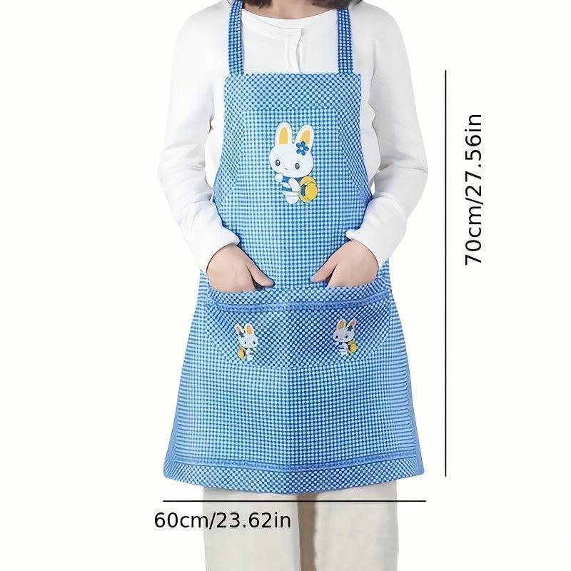 Plaid Rabbit Pattern Polyester Apron with Pocket