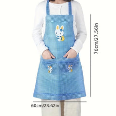 Plaid Rabbit Pattern Polyester Apron with Pocket