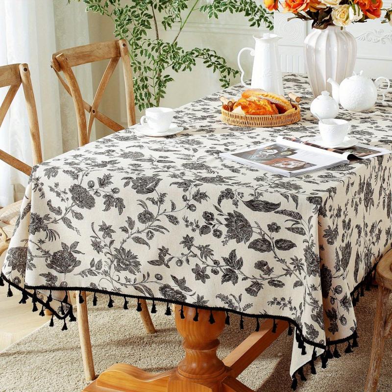 Boho Floral Tablecloth with Tassel - Stain Resistant & Washable