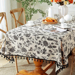 Boho Floral Tablecloth with Tassel - Stain Resistant & Washable
