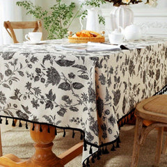 Boho Floral Tablecloth with Tassel - Stain Resistant & Washable
