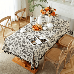 Boho Floral Tablecloth with Tassel - Stain Resistant & Washable