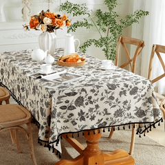 Boho Floral Tablecloth with Tassel - Stain Resistant & Washable