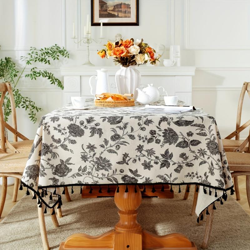 Boho Floral Tablecloth with Tassel - Stain Resistant & Washable