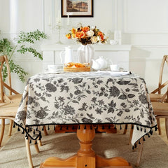 Boho Floral Tablecloth with Tassel - Stain Resistant & Washable