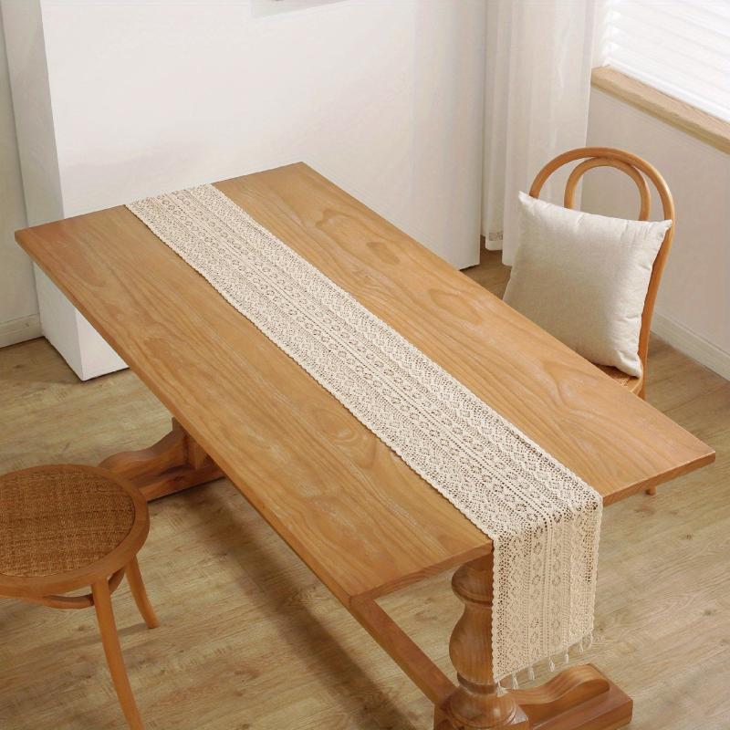 American Vintage Wave Hook Flower Table Runner Beige Tassel Cover