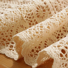 American Vintage Wave Hook Flower Table Runner Beige Tassel Cover
