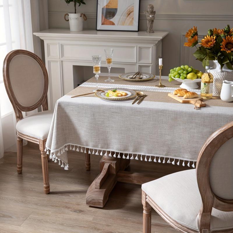 Polyester Rectangle Tablecloth Round Tablecover Brown Coffee Dining Cloth