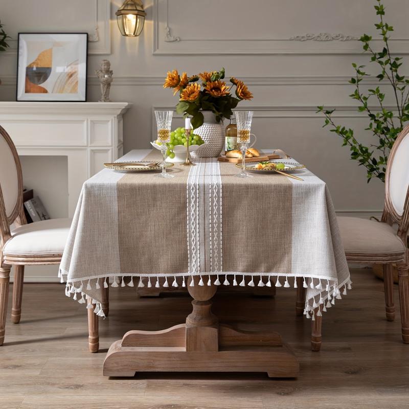 Polyester Rectangle Tablecloth Round Tablecover Brown Coffee Dining Cloth