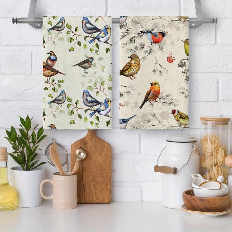 2pcs Bird Tea Towels Absorbent Drying Cloth Farmhouse Kitchen Supplies