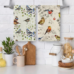 2pcs Bird Tea Towels Absorbent Drying Cloth Farmhouse Kitchen Supplies
