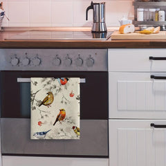 2pcs Bird Tea Towels Absorbent Drying Cloth Farmhouse Kitchen Supplies