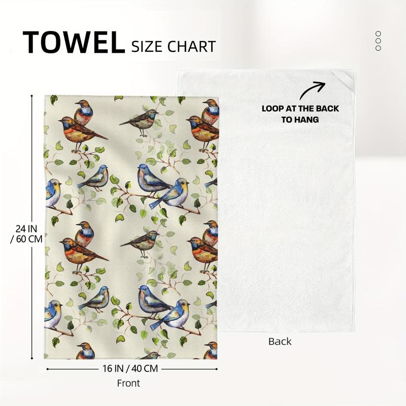 2pcs Bird Tea Towels Absorbent Drying Cloth Farmhouse Kitchen Supplies