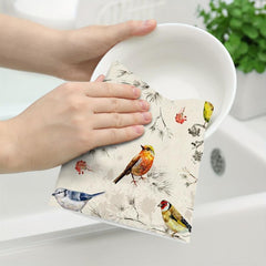 2pcs Bird Tea Towels Absorbent Drying Cloth Farmhouse Kitchen Supplies