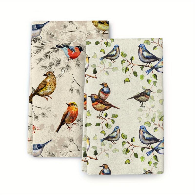 2pcs Bird Tea Towels Absorbent Drying Cloth Farmhouse Kitchen Supplies