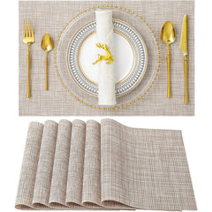 6pcs Stain Resistant Vinyl Woven Placemats - Reusable, Washable, Heat Insulating