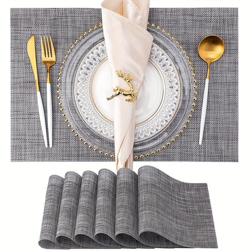 6pcs Stain Resistant Vinyl Woven Placemats - Reusable, Washable, Heat Insulating