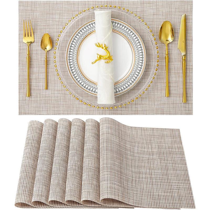 6pcs Stain Resistant Vinyl Woven Placemats - Reusable, Washable, Heat Insulating