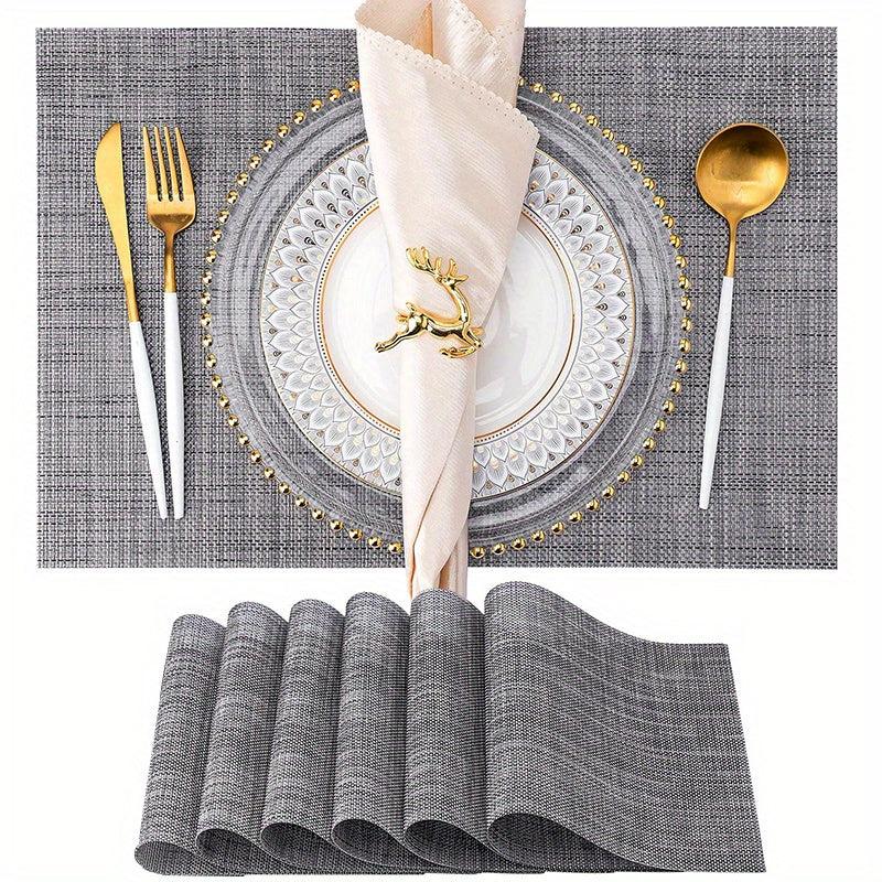 6pcs Stain Resistant Vinyl Woven Placemats - Reusable, Washable, Heat Insulating