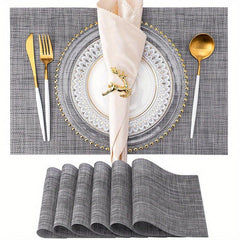 6pcs Stain Resistant Vinyl Woven Placemats - Reusable, Washable, Heat Insulating