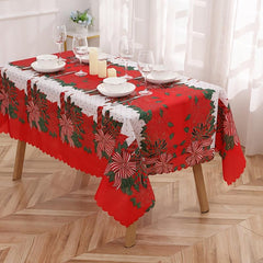 Polyester Red Butterfly Waterproof Tablecloth Christmas Theme