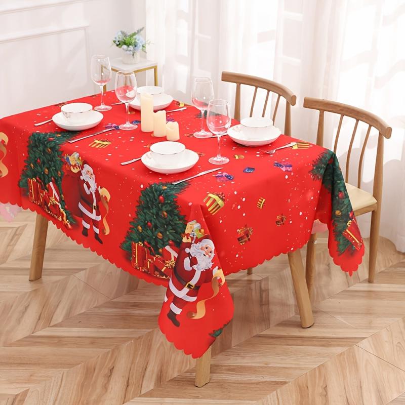 Polyester Red Butterfly Waterproof Tablecloth Christmas Theme