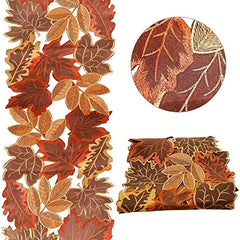 Polyester Table Runner Maple Embroidered Dust Cover Thanksgiving Theme