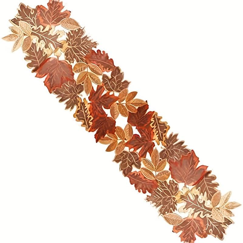 Polyester Table Runner Maple Embroidered Dust Cover Thanksgiving Theme